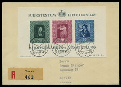5. Briefmarkenausstellung 1949, Block 5 auf sauberem R-Ersttagsbrief ...